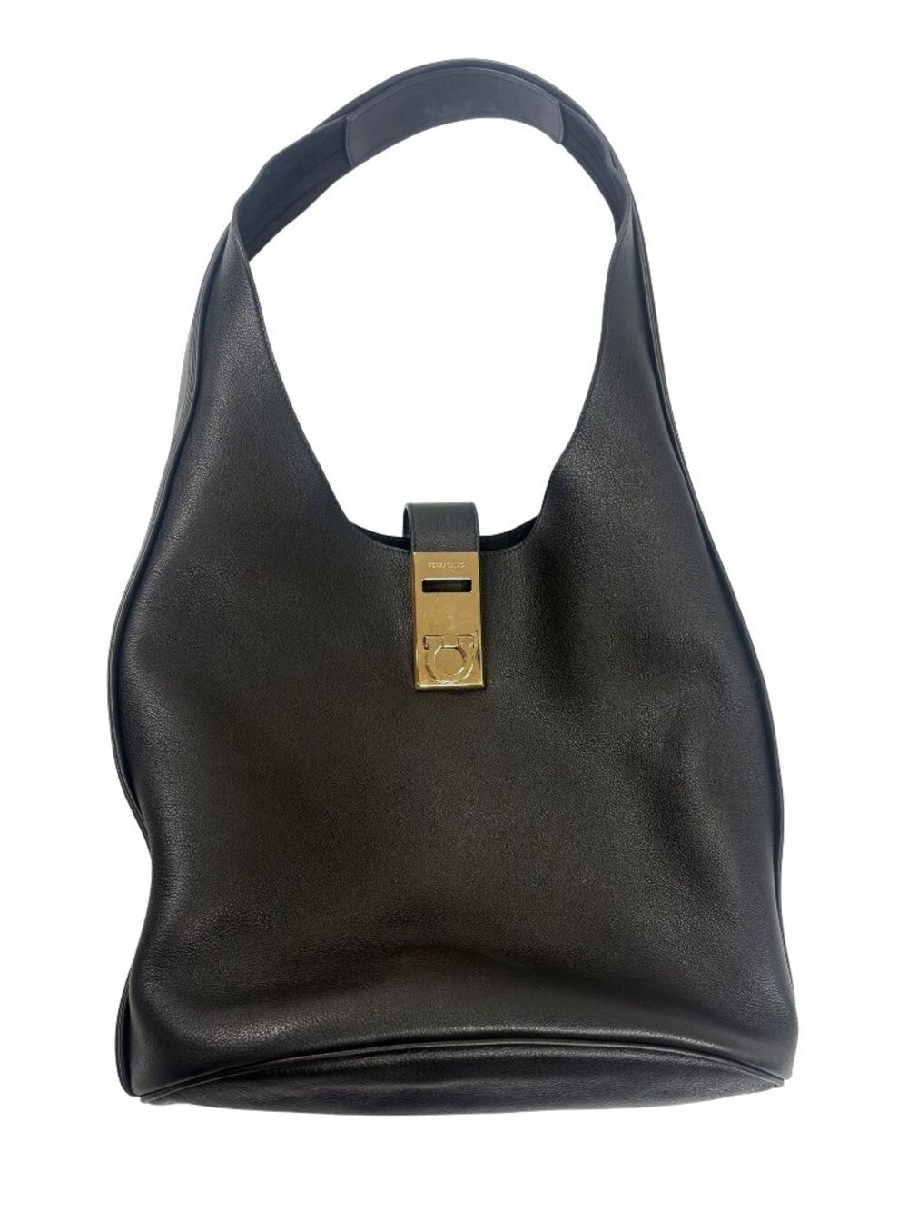 Ferragamo Calfskin Archivo Gancio Large Hobo Bag in Black